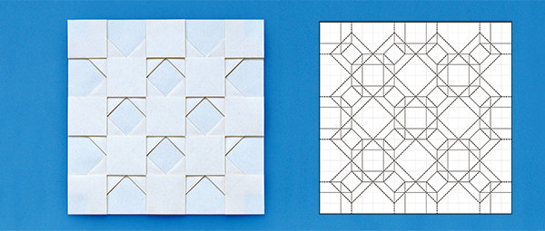 正方形格子を折る画像と展開図のイメージ