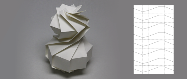 軸対称な立体折り紙の拡張の画像と展開図のイメージ